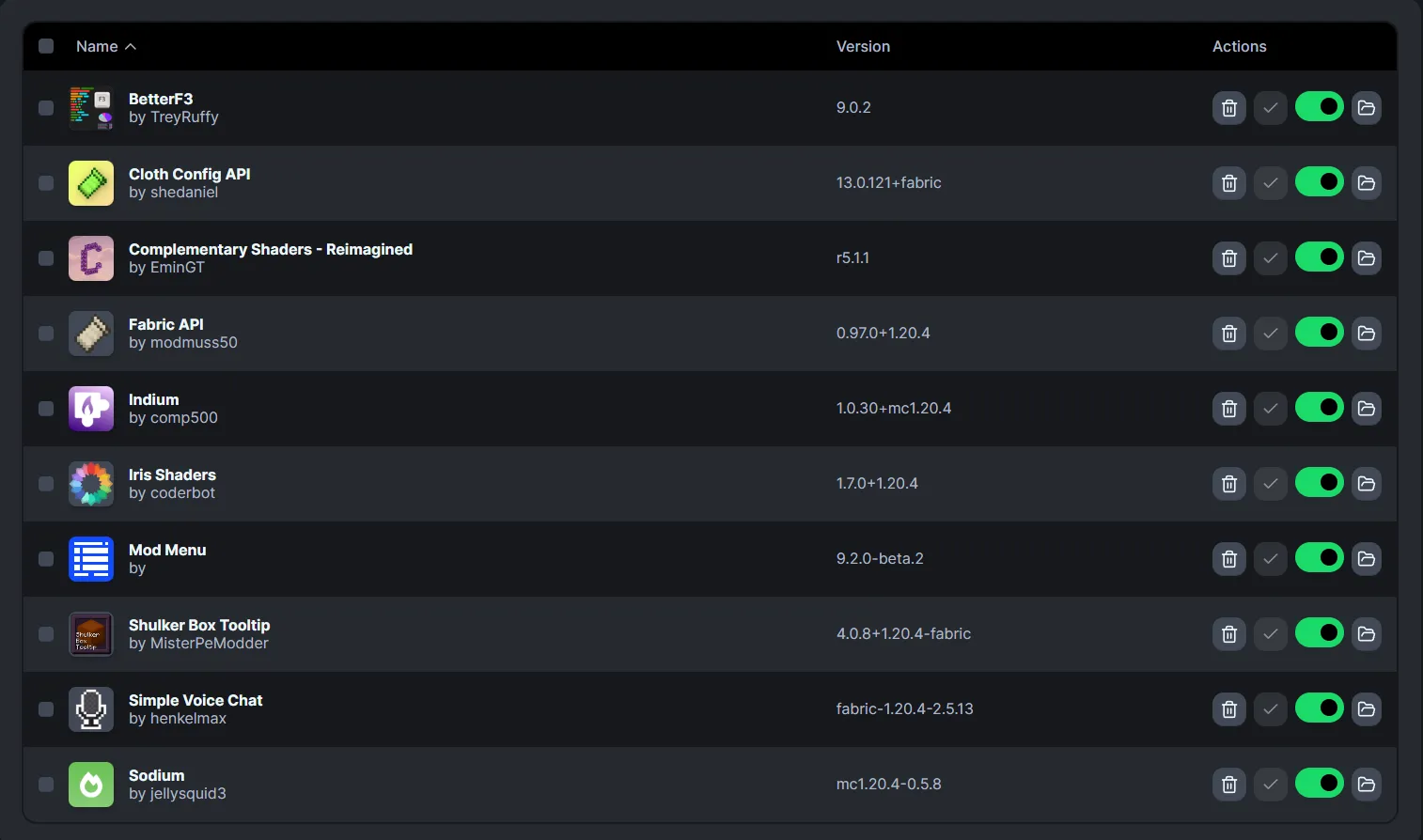 Mod list