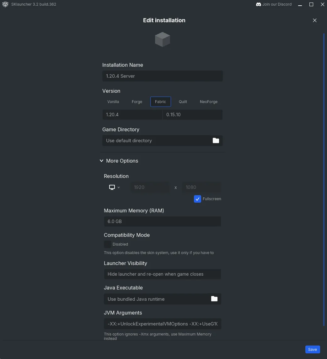 Installation settings